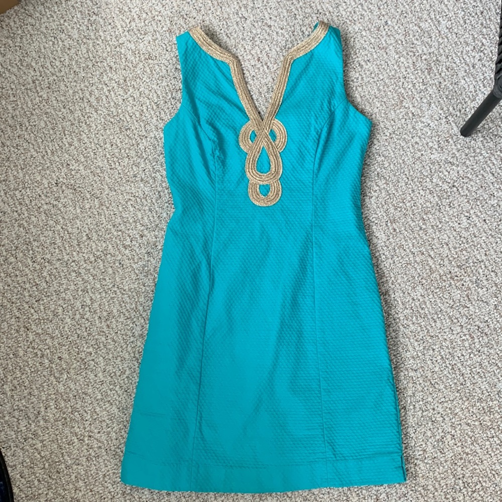 Lilly Pulitzer Turquoise Mini Dress with Gold Accents